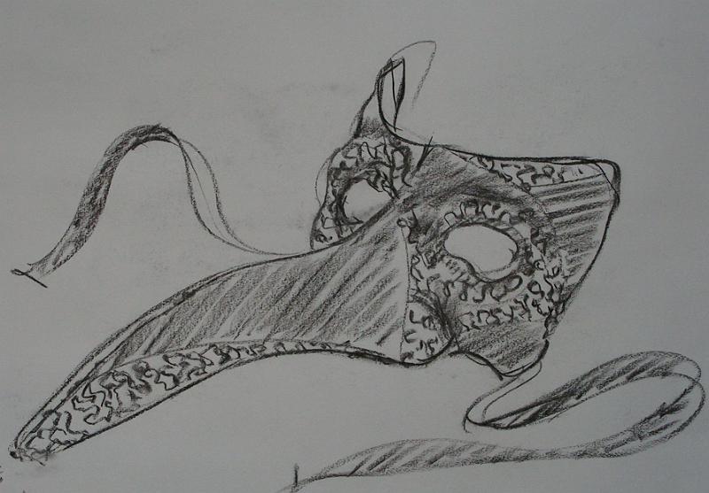 Venezianische Vogelmaske, 2006, Kohle-Papier, 60x42.jpg